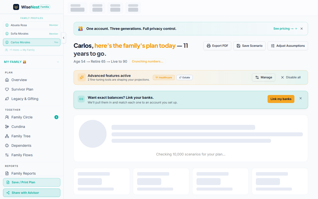 WiseNest on a desktop computer — the full dashboard