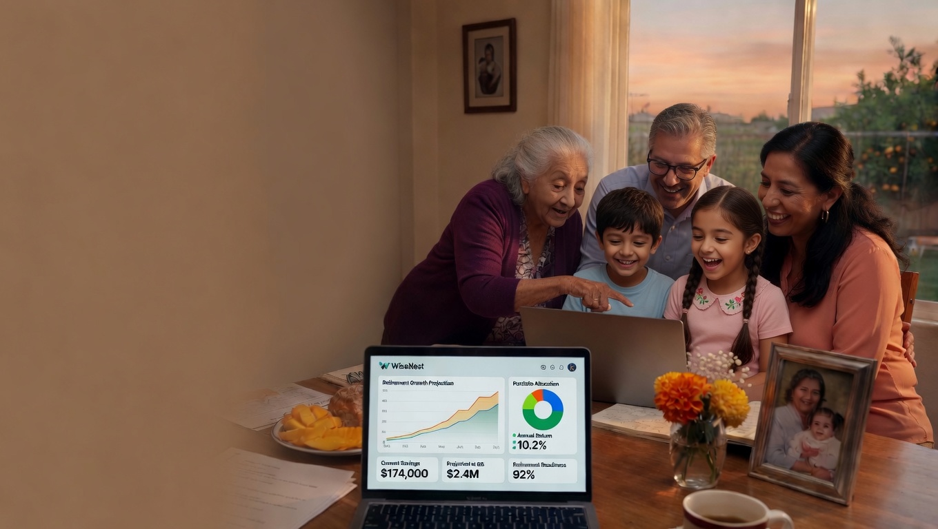 A family reviewing their retirement plan across their devices