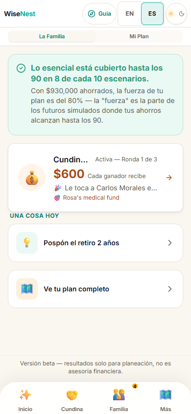 WiseNest en el teléfono — la vista de un vistazo