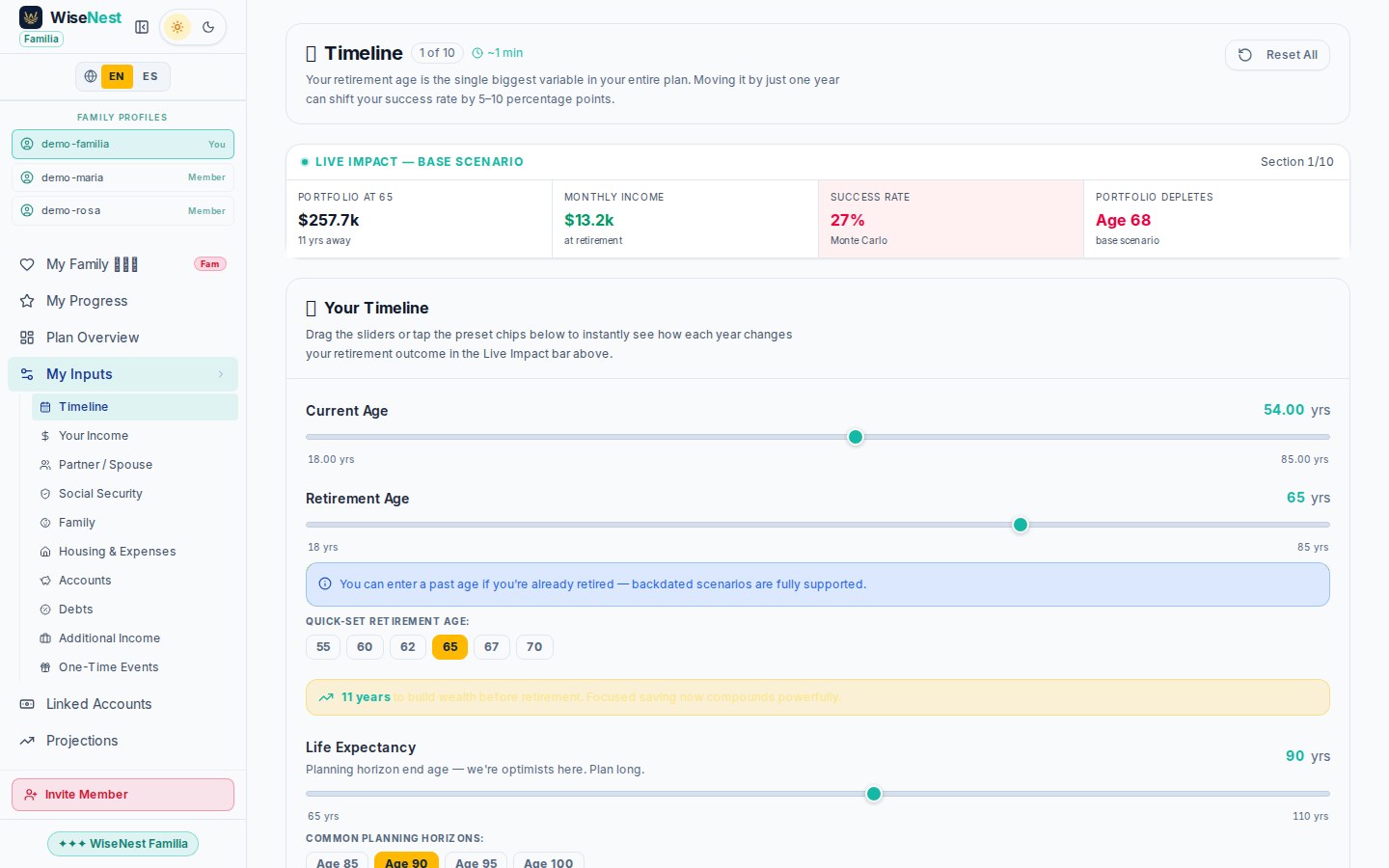 Invite a Member modal — name, email, and Living Room permission level selected